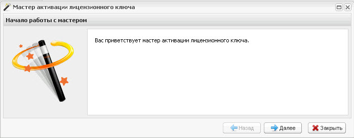 Окно «Мастер установки лицензионного ключа». Шаг 1