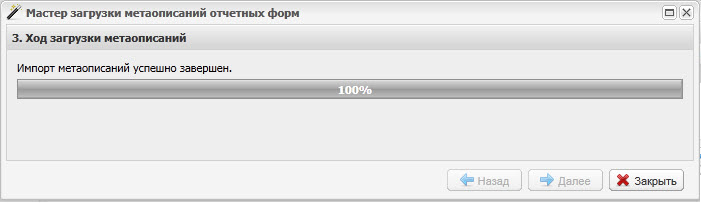 Окно «Мастер загрузки метаописаний отчетных форм». Шаг 3