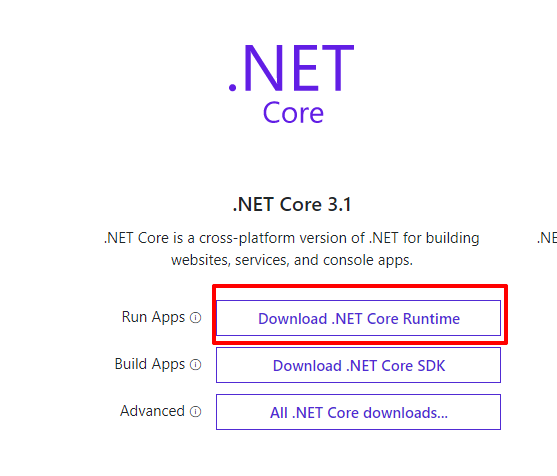 Скачивание файла ASP . NET Core Runtime
