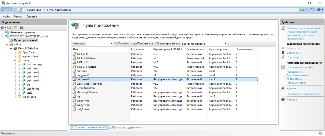 Окно «Диспетчер служб IIS»