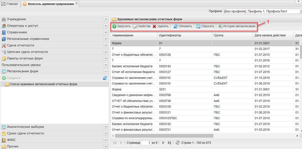 Хранимые метаописания отчетных форм