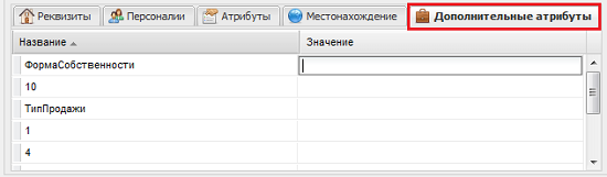 Вкладка «Дополнительные атрибуты»
